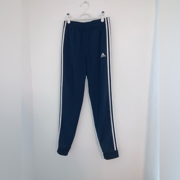 Adidas Youth Boys Large 14 - 16 Stripe Navy Jogger Trackpants - Picture 10 of 14